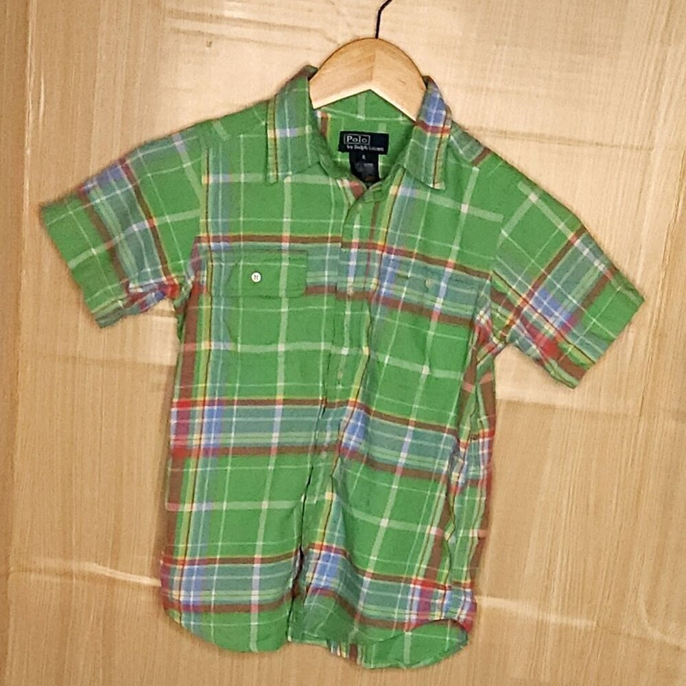 Polo Ralph Lauren Boys Green Short Sleeve Plaid Button Down 6